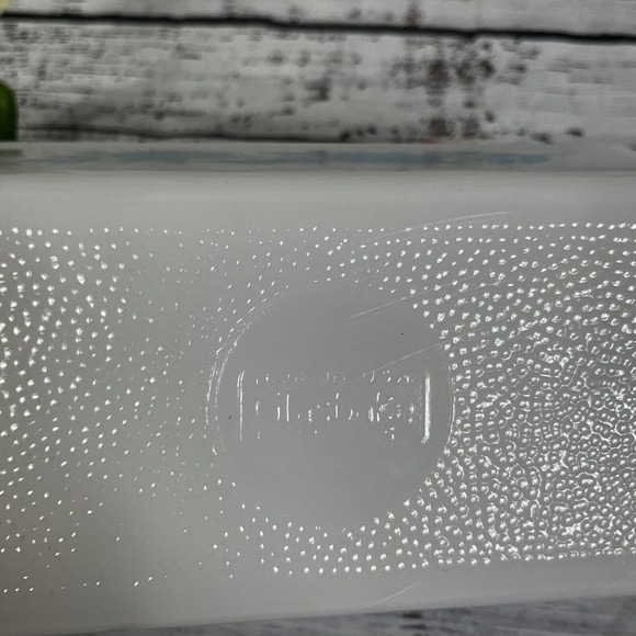 Vintage GLASBAKE Loaf Pan White Blue Flowers Milk Glass BLUE THISTLE J-522 - Picture 8 of 11